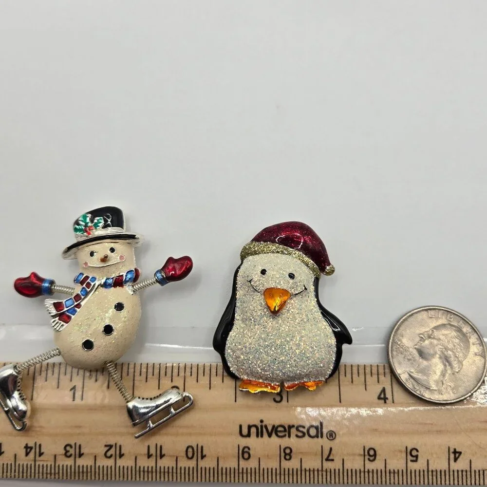 Danecraft‎ Vintage Christmas Articulated Snowman Penguin Winter Holiday Brooches